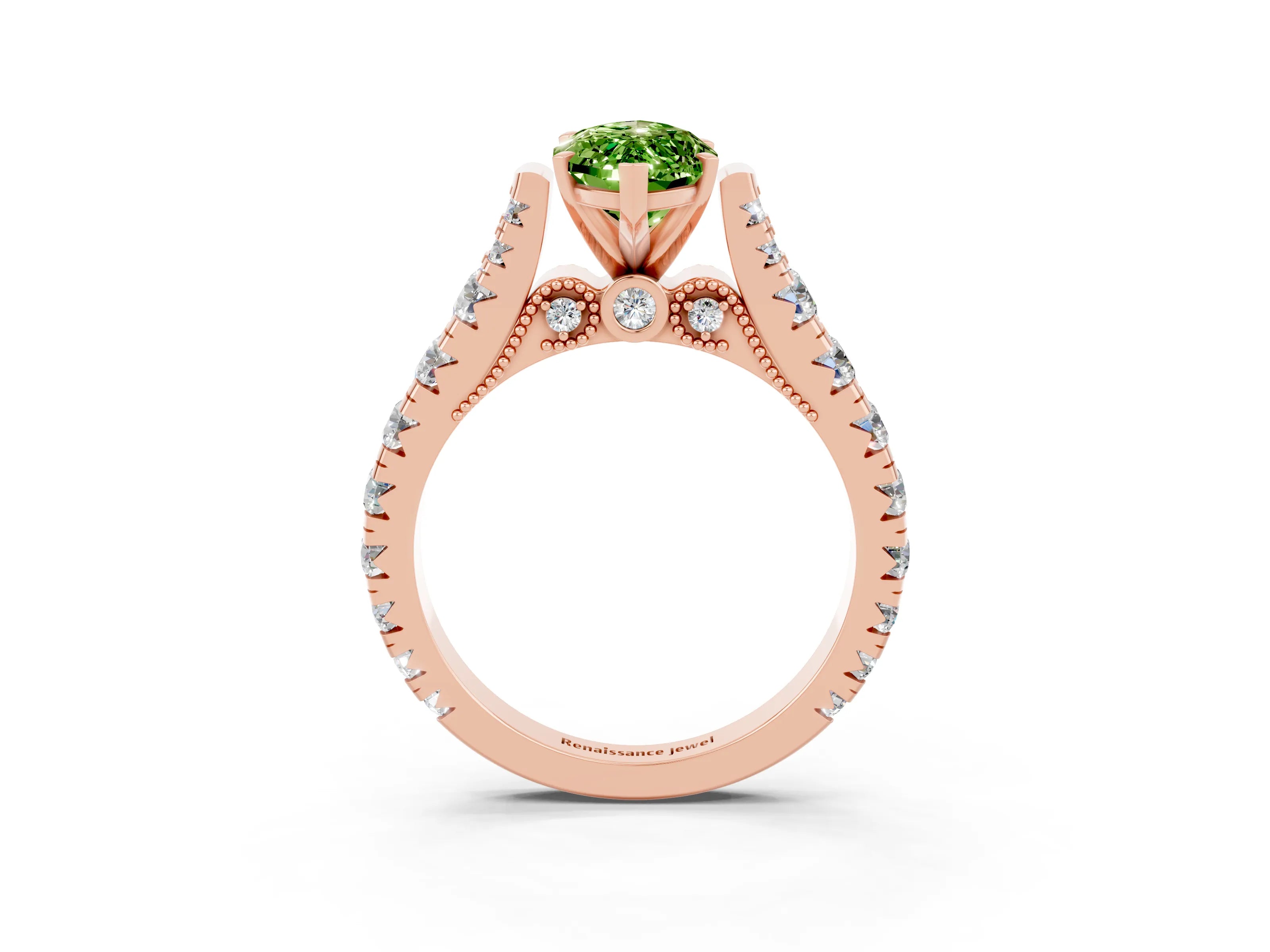 Rose gold Marquise Cut Peridot Classic Solitaire Ring with Pavé Band and Four-Prong Setting_3