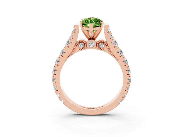 Rose gold Marquise Cut Peridot Classic Solitaire Ring with Pavé Band and Four-Prong Setting