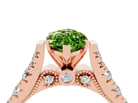 Rose gold Marquise Cut Peridot Classic Solitaire Ring with Pavé Band and Four-Prong Setting_4