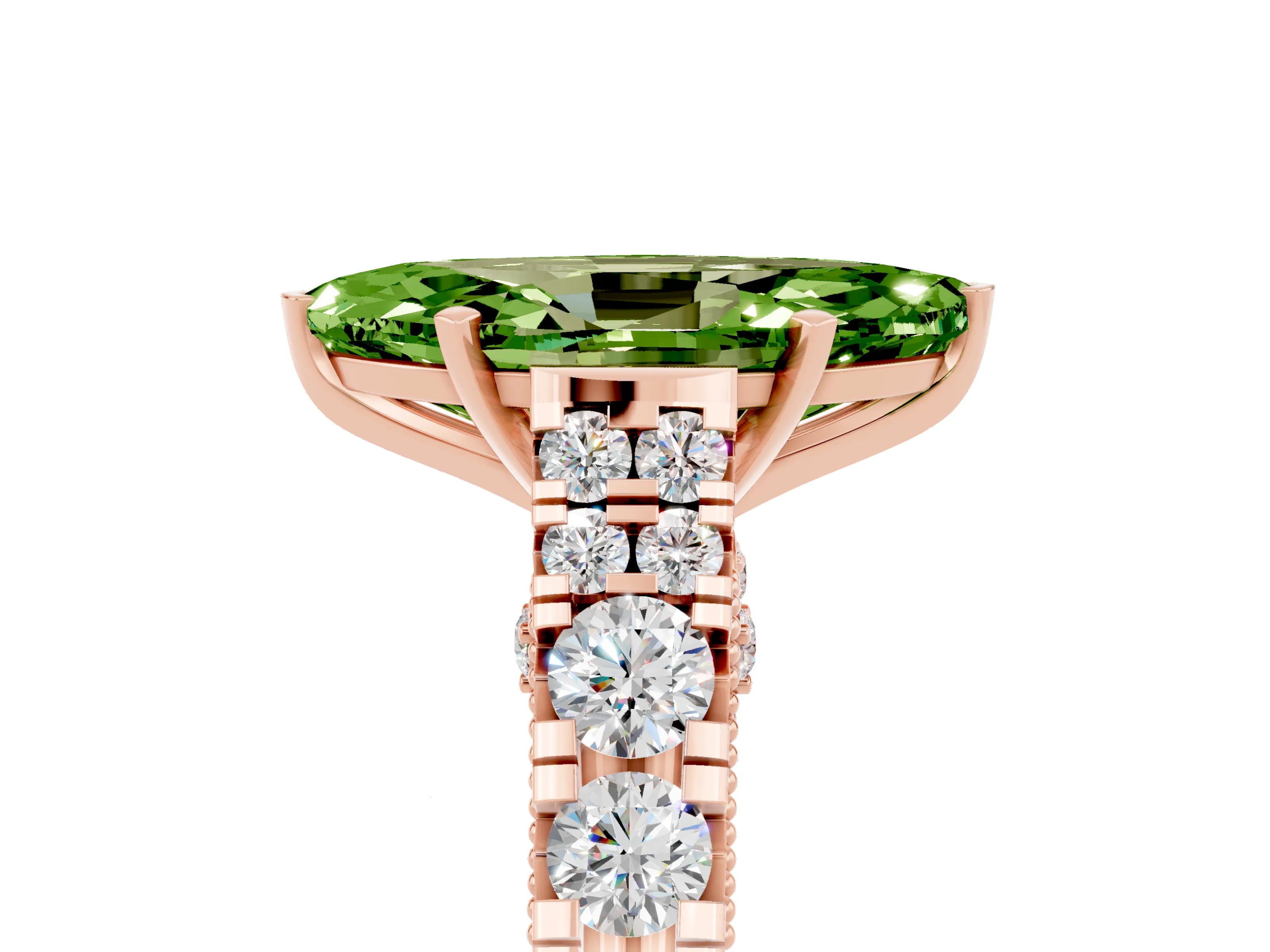 Rose gold Marquise Cut Peridot Classic Solitaire Ring with Pavé Band and Four-Prong Setting_5