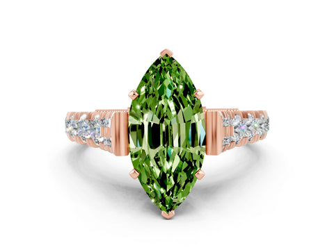 Rose gold Marquise Cut Peridot Classic Solitaire Ring with Pavé Band and Four-Prong Setting