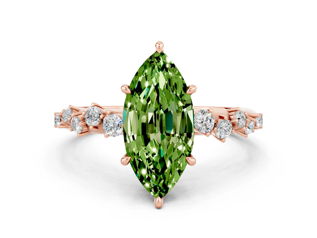 Rose gold Marquise Cut Peridot Cluster Side Stone Solitaire Ring with Prong Setting_24