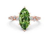Rose gold Marquise Cut Peridot Cluster Side Stone Solitaire Ring with Prong Setting_24