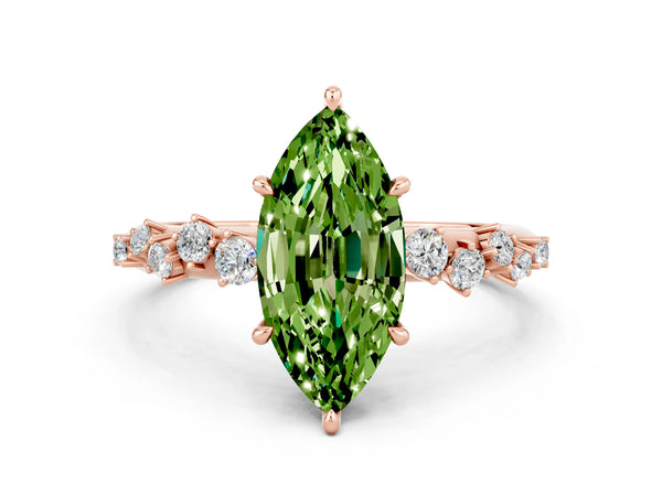 Rose gold Marquise Cut Peridot Cluster Side Stone Solitaire Ring with Prong Setting