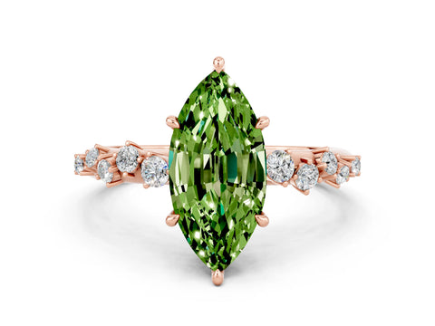 Rose gold Marquise Cut Peridot Cluster Side Stone Solitaire Ring with Prong Setting_24