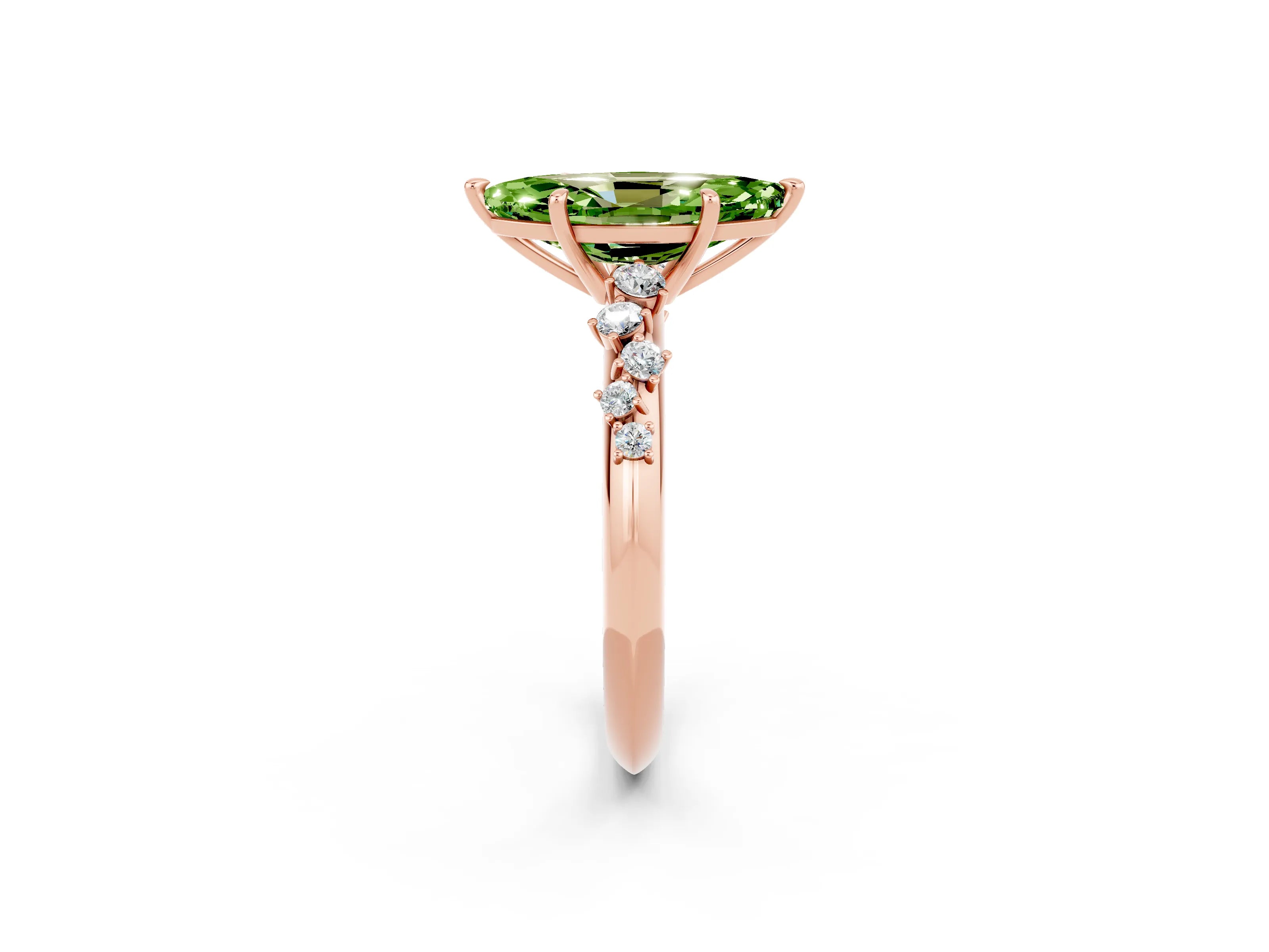 Rose gold Marquise Cut Peridot Cluster Side Stone Solitaire Ring with Prong Setting_26