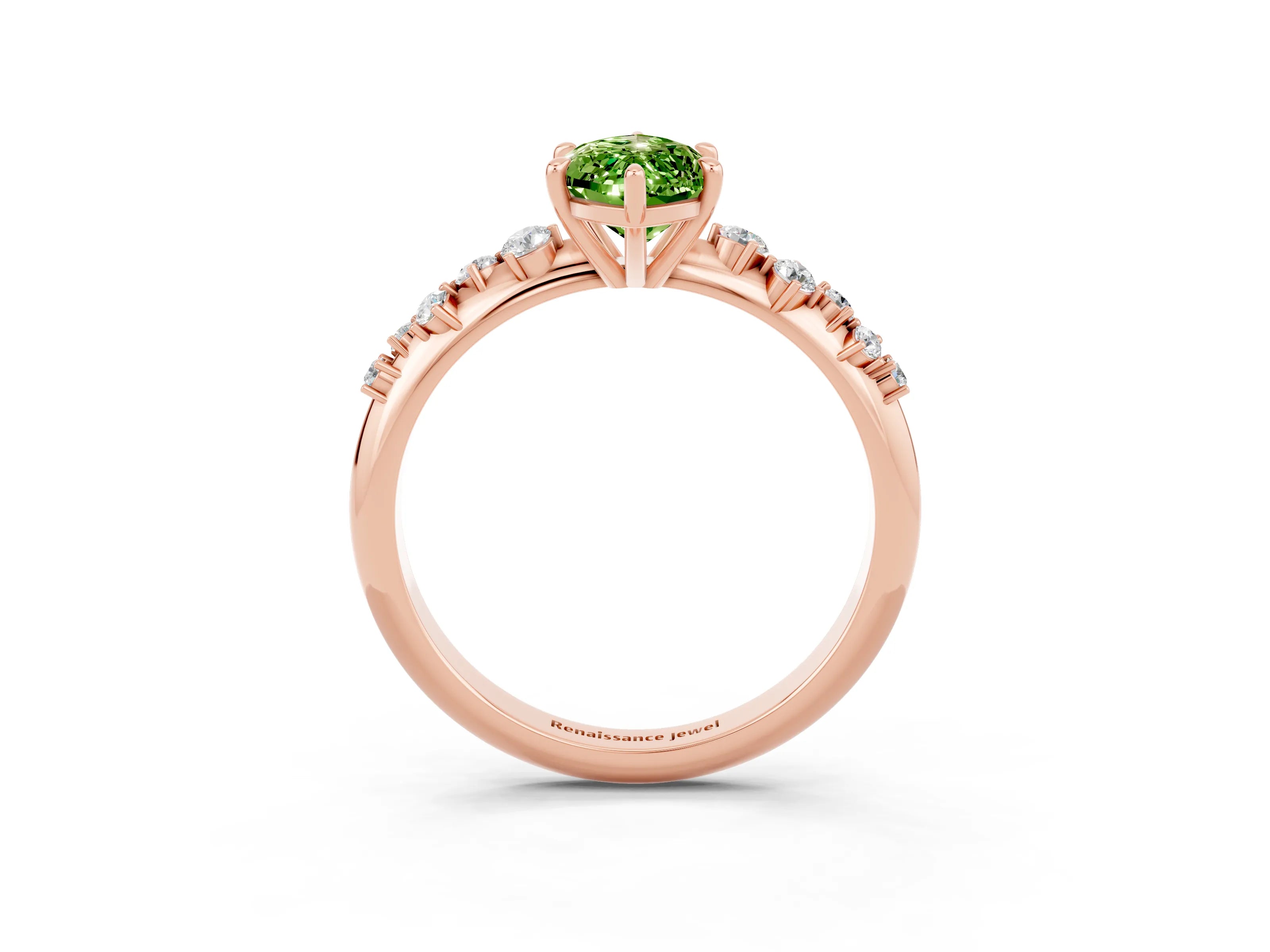 Rose gold Marquise Cut Peridot Cluster Side Stone Solitaire Ring with Prong Setting_27