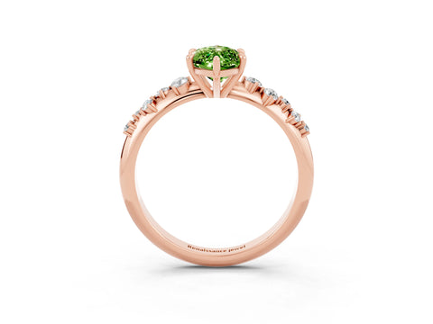 Rose gold Marquise Cut Peridot Cluster Side Stone Solitaire Ring with Prong Setting_27