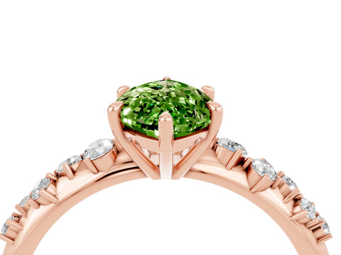 Rose gold Marquise Cut Peridot Cluster Side Stone Solitaire Ring with Prong Setting_28