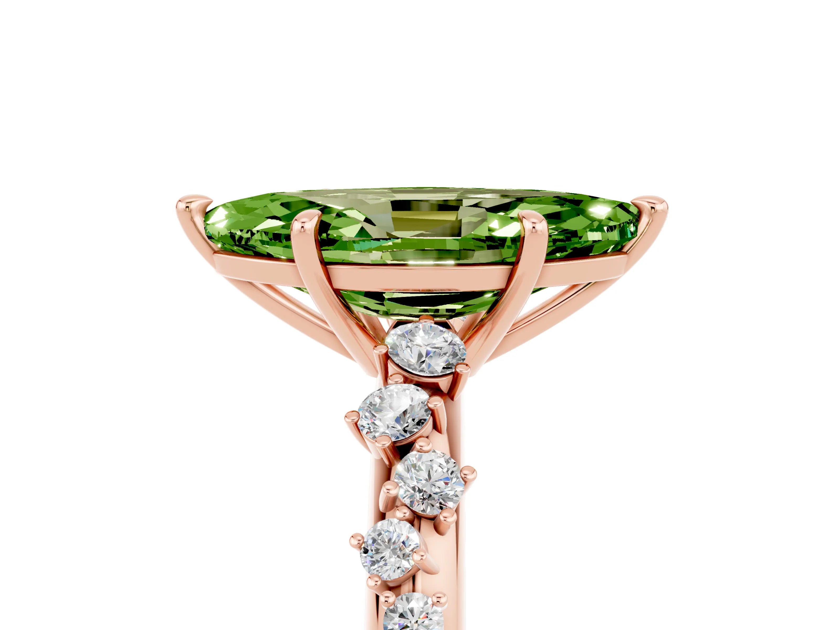 Rose gold Marquise Cut Peridot Cluster Side Stone Solitaire Ring with Prong Setting_29