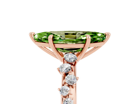 Rose gold Marquise Cut Peridot Cluster Side Stone Solitaire Ring with Prong Setting_29