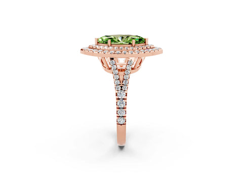 Rose gold Marquise Cut Peridot Double Halo Ring with Pavé Band and Prong Setting_14