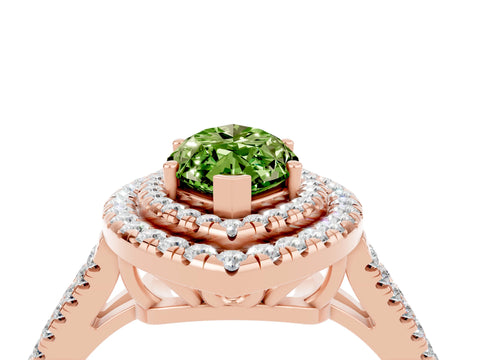 Rose gold Marquise Cut Peridot Double Halo Ring with Pavé Band and Prong Setting_16