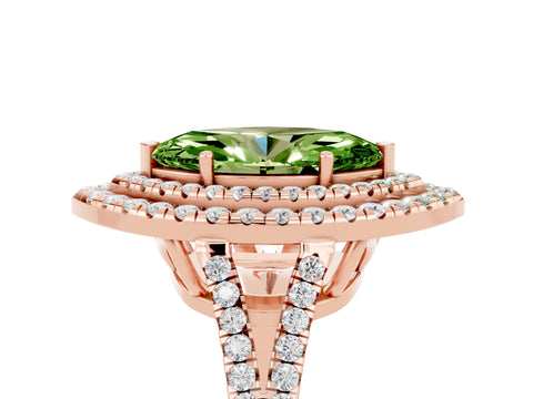 Rose gold Marquise Cut Peridot Double Halo Ring with Pavé Band and Prong Setting_17