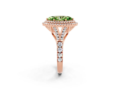 Rose gold Marquise Cut Peridot Double Halo Ring with Split Shank and Prong Setting_14