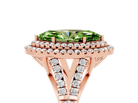 Rose gold Marquise Cut Peridot Double Halo Ring with Split Shank and Prong Setting_17