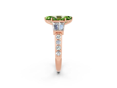 Rose gold Marquise Cut Peridot Engagement Ring with Baguette Side Stones and Channel Set Band_2