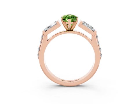 Rose gold Marquise Cut Peridot Engagement Ring with Baguette Side Stones and Channel Set Band_3