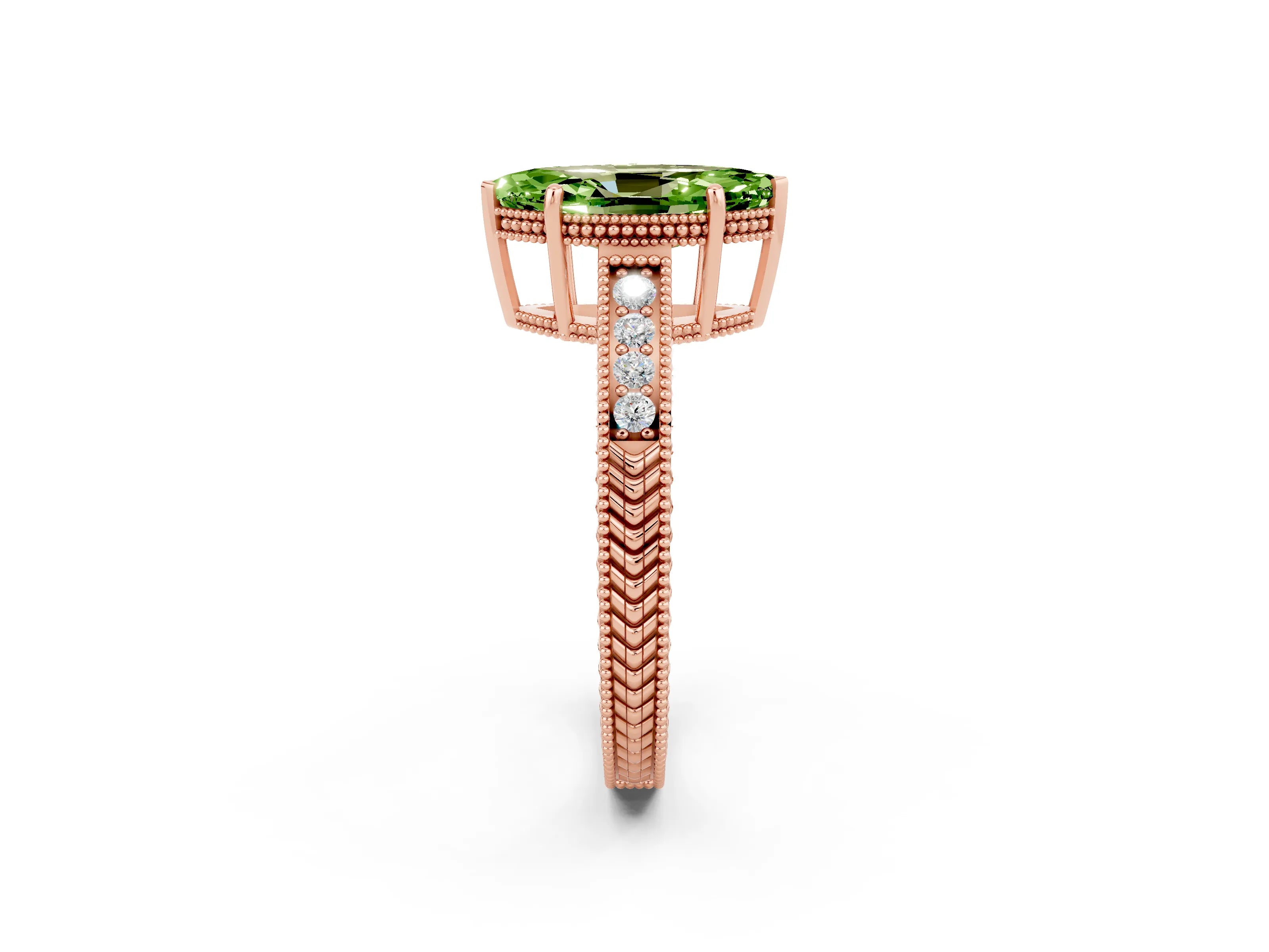 Rose gold Marquise Cut Peridot Engagement Ring with Milgrain Channel Set Band and Prong Setting_2