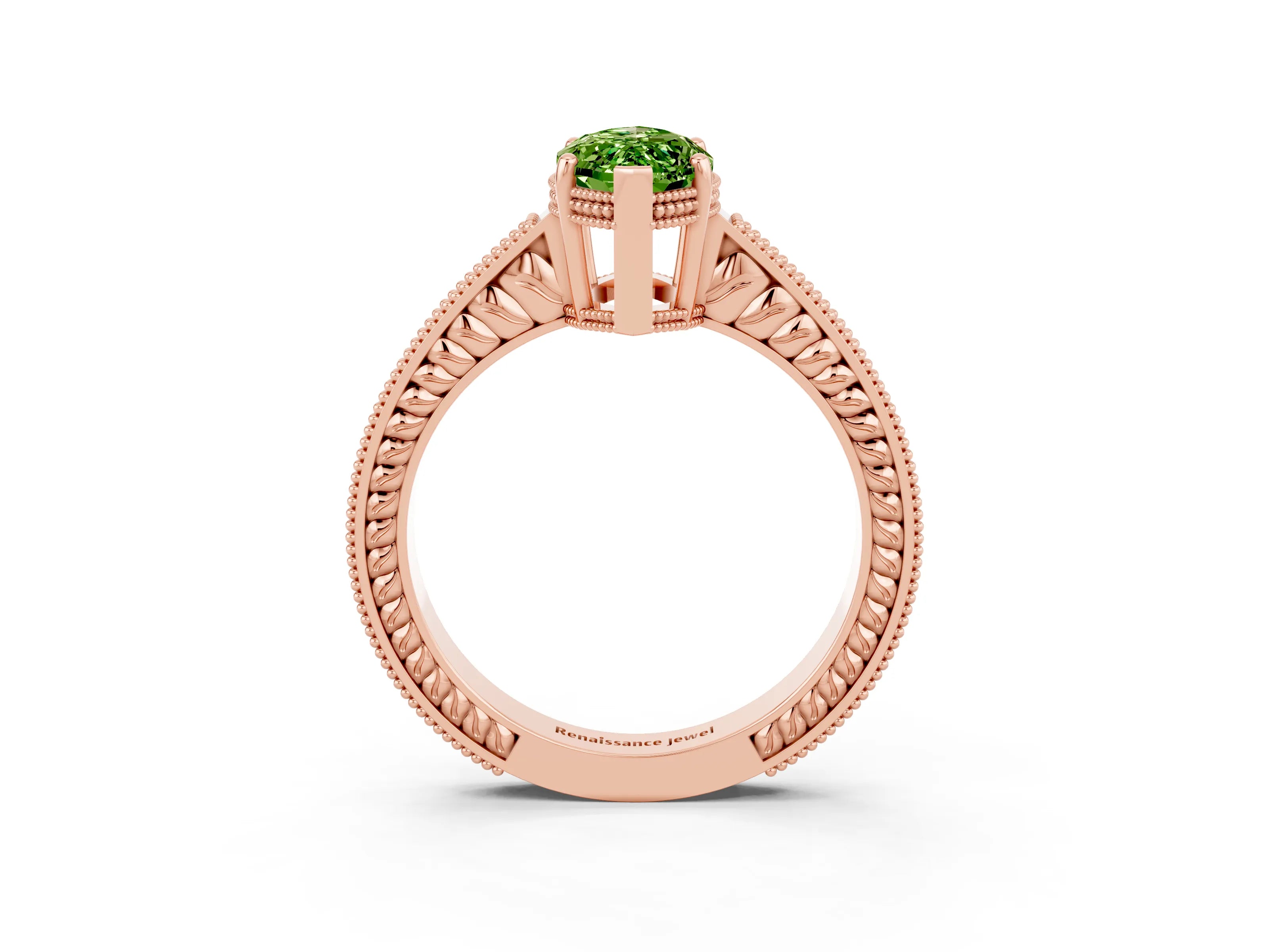 Rose gold Marquise Cut Peridot Engagement Ring with Milgrain Channel Set Band and Prong Setting_3