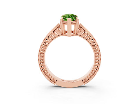 Rose gold Marquise Cut Peridot Engagement Ring with Milgrain Channel Set Band and Prong Setting_3