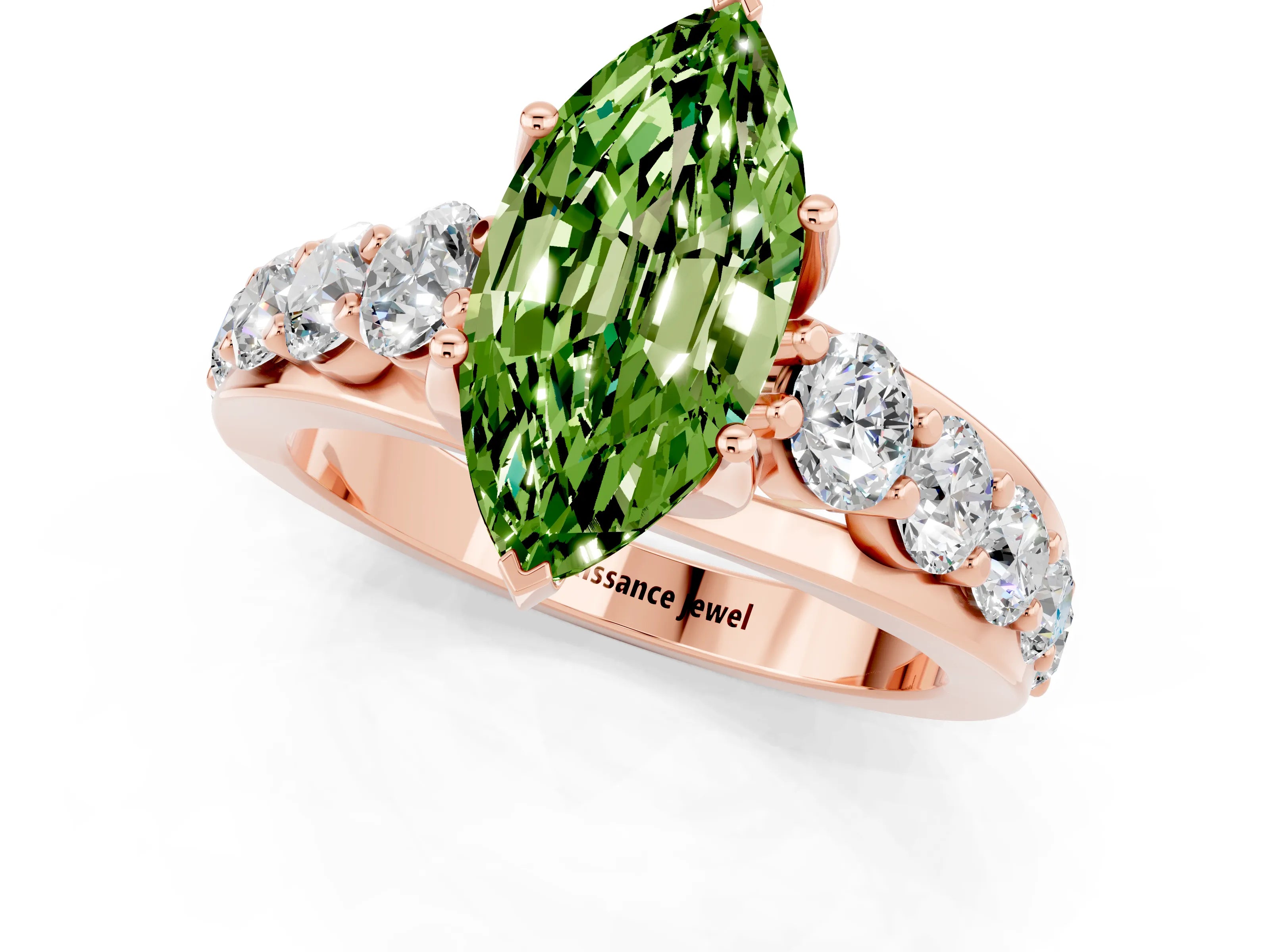 Rose gold Marquise Cut Peridot Engagement Ring with Pavé Band and Four-Prong Setting_1