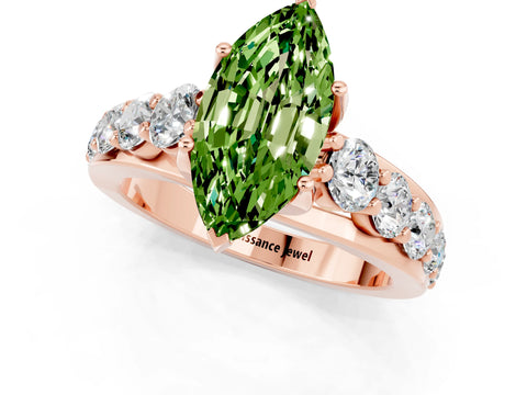 Rose gold Marquise Cut Peridot Engagement Ring with Pavé Band and Four-Prong Setting_1