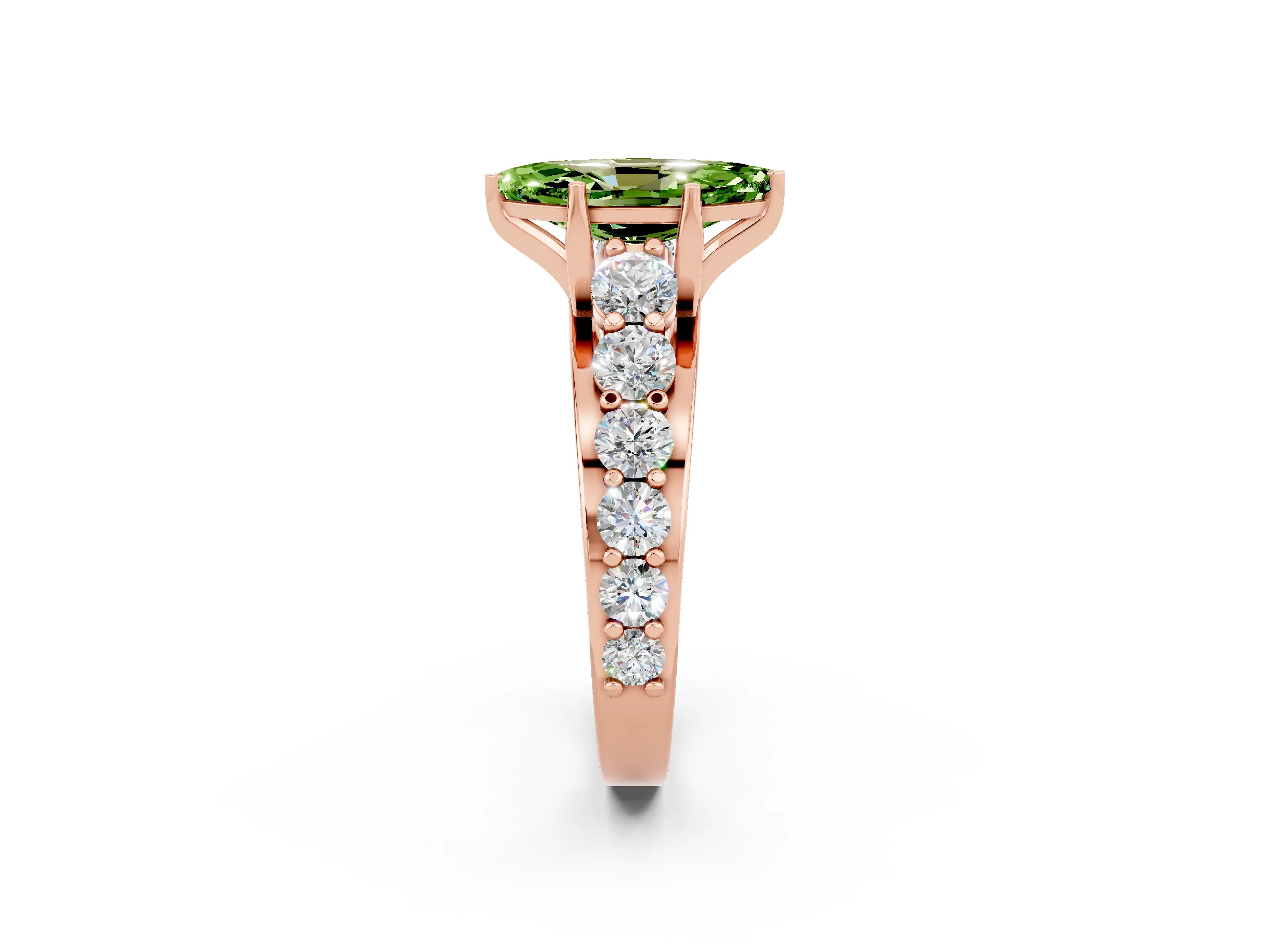 Rose gold Marquise Cut Peridot Engagement Ring with Pavé Band and Four-Prong Setting_2