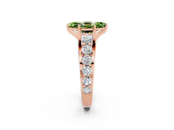 Rose gold Marquise Cut Peridot Engagement Ring with Pavé Band and Four-Prong Setting