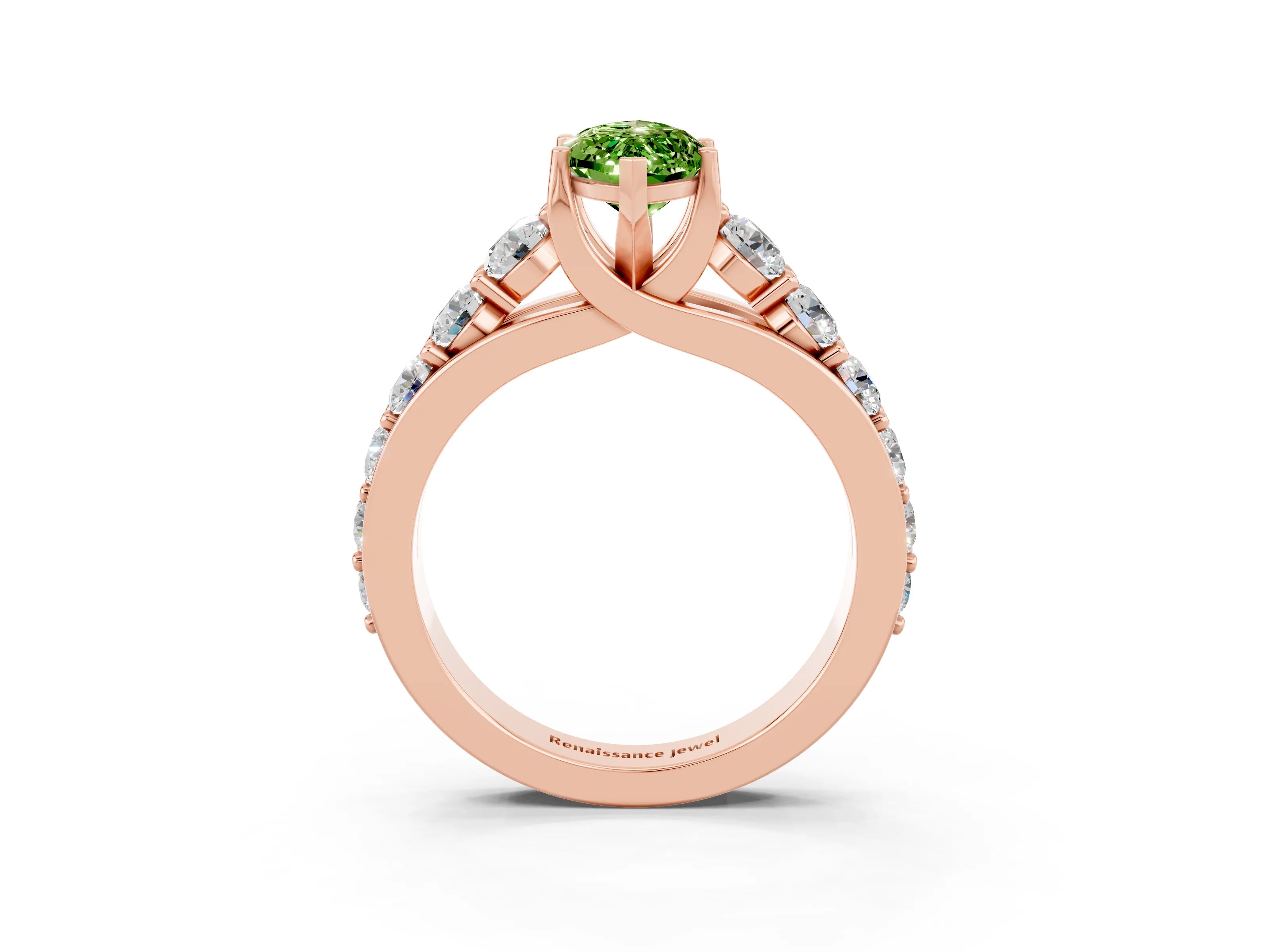 Rose gold Marquise Cut Peridot Engagement Ring with Pavé Band and Four-Prong Setting_3