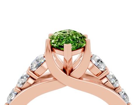 Rose gold Marquise Cut Peridot Engagement Ring with Pavé Band and Four-Prong Setting_4