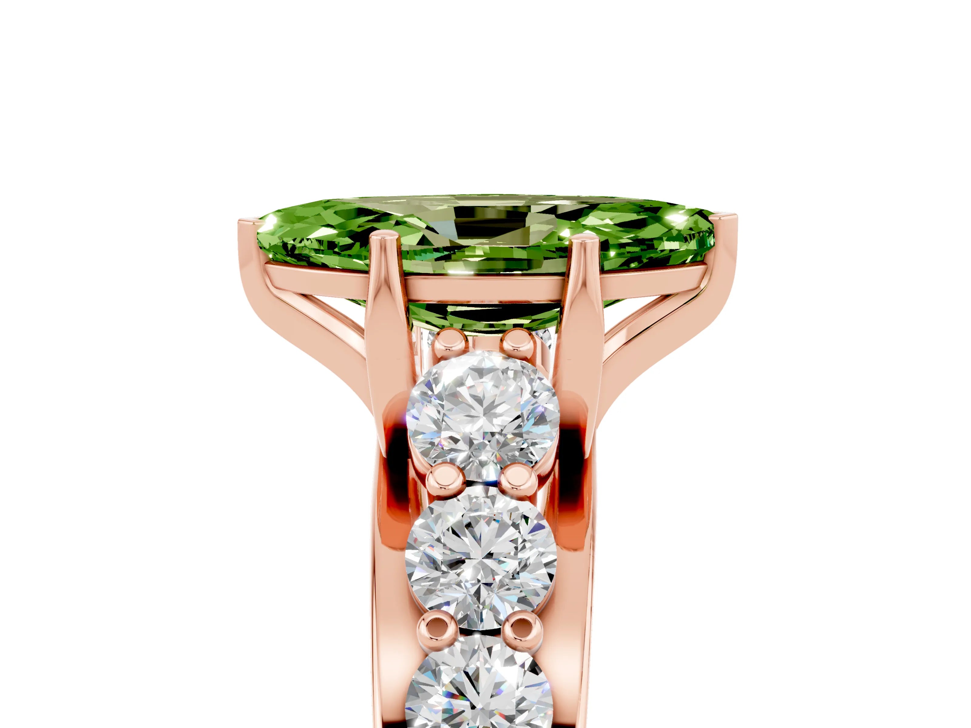 Rose gold Marquise Cut Peridot Engagement Ring with Pavé Band and Four-Prong Setting_5