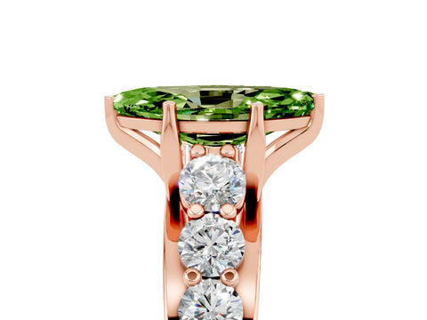 Rose gold Marquise Cut Peridot Engagement Ring with Pavé Band and Four-Prong Setting_5