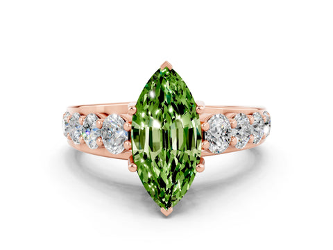 Rose gold Marquise Cut Peridot Engagement Ring with Pavé Band and Four-Prong Setting