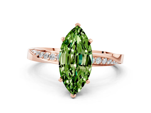 Rose gold Marquise Cut Peridot Engagement Ring with Side Stone Accents and Four-Prong Setting_27