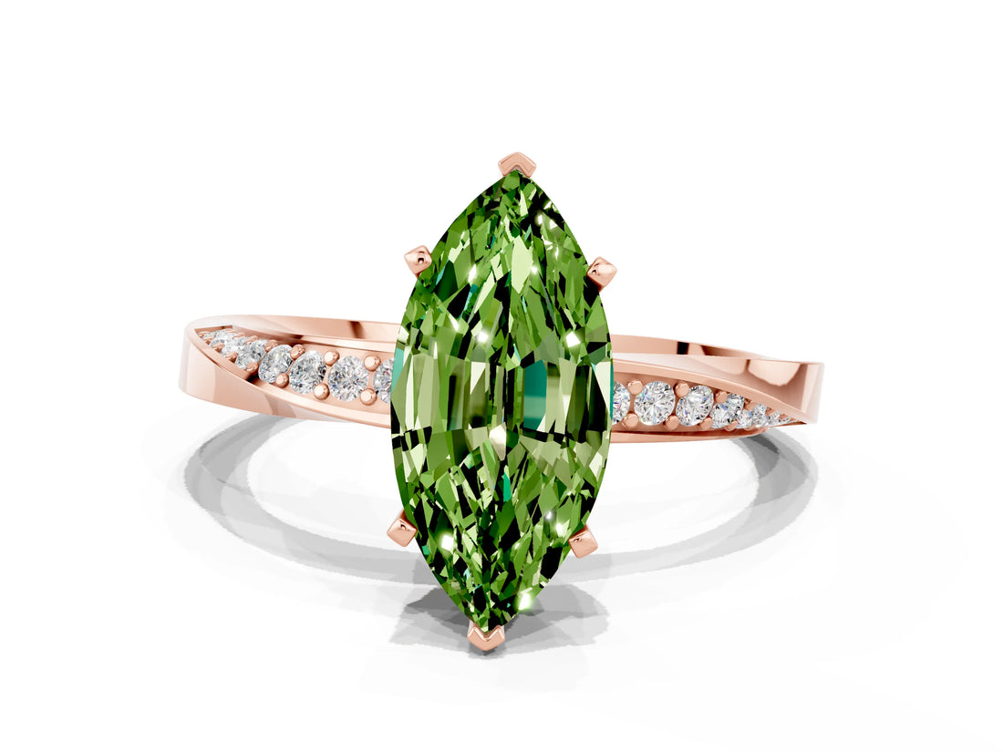 Rose gold Marquise Cut Peridot Engagement Ring with Side Stone Accents and Four-Prong Setting_60
