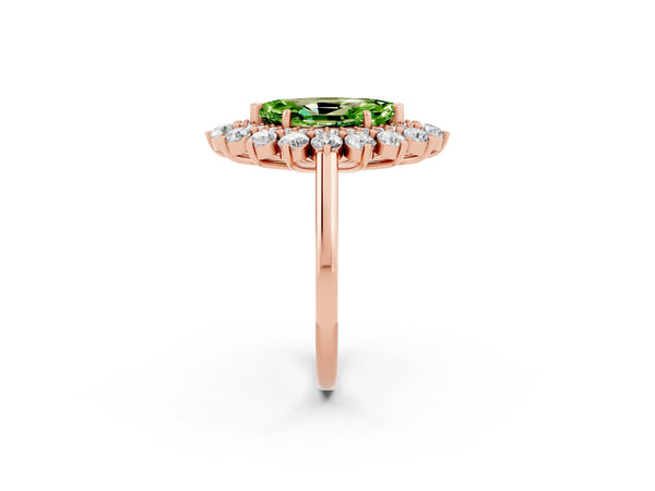 Rose gold Marquise Cut Peridot Floral Double Halo Engagement Ring with Prong Setting
