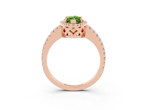 Rose gold Marquise Cut Peridot Halo Engagement Ring with Pavé Band and Prong Setting_27