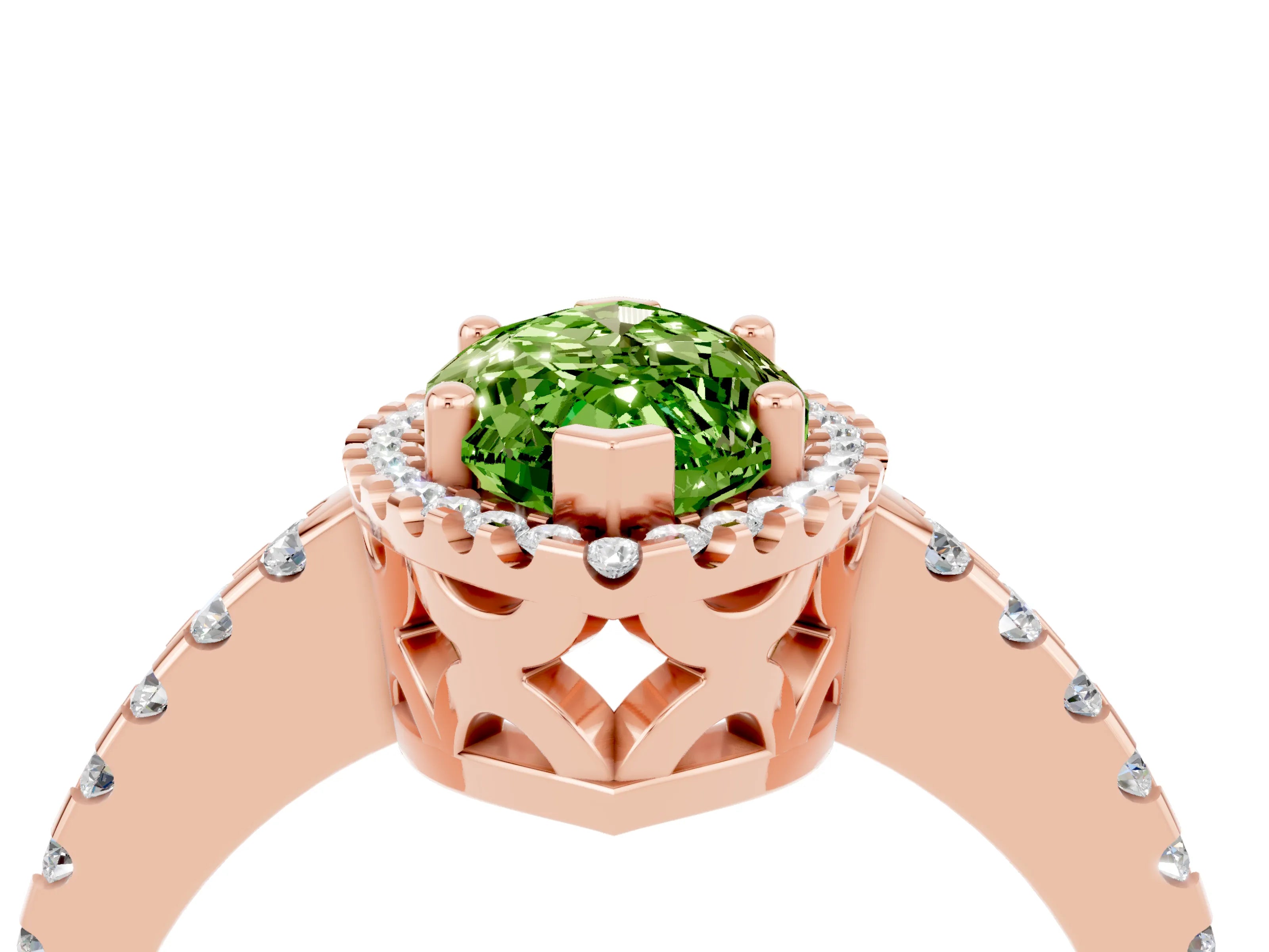 Rose gold Marquise Cut Peridot Halo Engagement Ring with Pavé Band and Prong Setting_28