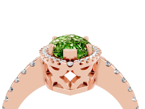 Rose gold Marquise Cut Peridot Halo Engagement Ring with Pavé Band and Prong Setting_28
