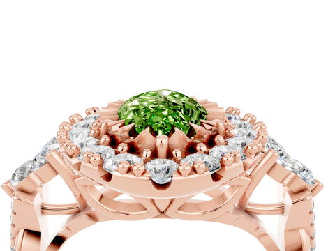 Rose gold Marquise Cut Peridot Halo Ring with Pavé Band and Four-Prong Setting_16
