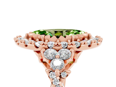 Rose gold Marquise Cut Peridot Halo Ring with Pavé Band and Four-Prong Setting_17