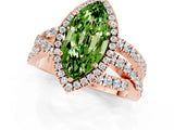 Rose gold Marquise Cut Peridot Halo Ring with Round Split Shank and Prong Setting_65