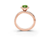 Rose gold Marquise Cut Peridot Halo Ring with Round Split Shank and Prong Setting_67