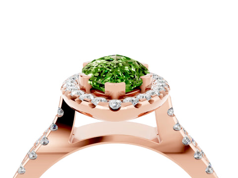 Rose gold Marquise Cut Peridot Halo Ring with Split Shank Pavé Band and Prong Setting_4