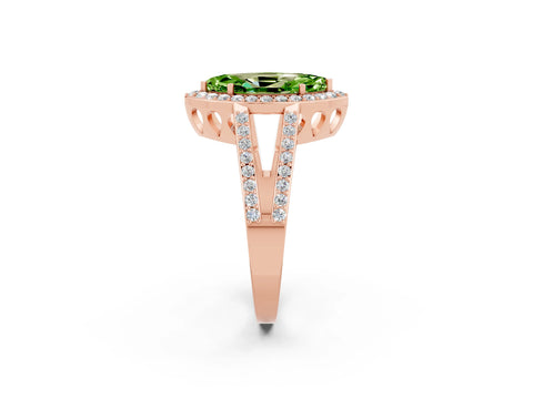 Rose gold Marquise Cut Peridot Halo Ring with Split Shank U-Prong Band and Four-Prong Setting_2