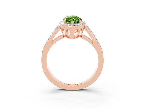 Rose gold Marquise Cut Peridot Halo Ring with Split Shank U-Prong Band and Four-Prong Setting_3