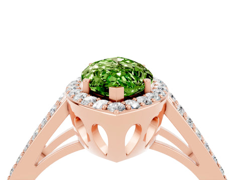 Rose gold Marquise Cut Peridot Halo Ring with Split Shank U-Prong Band and Four-Prong Setting_4