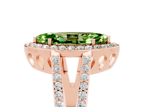 Rose gold Marquise Cut Peridot Halo Ring with Split Shank U-Prong Band and Four-Prong Setting_5