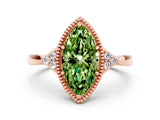 Rose gold Marquise Cut Peridot Halo Ring with Tapered Band and Four-Prong Setting